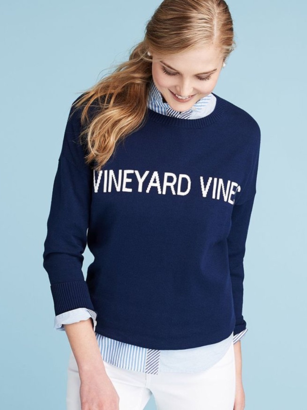 Vineyard Vines Navy Crewneck with White Logo - Picture 5 of 5